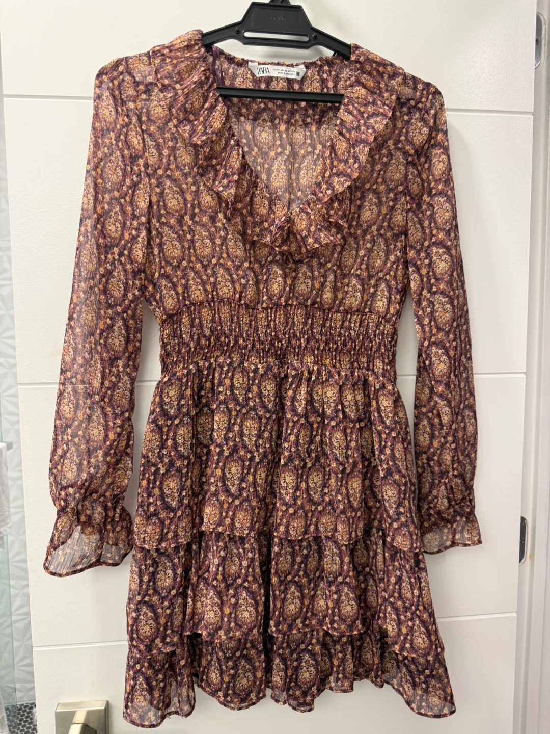 Zara floral long-sleeve tiered dress
