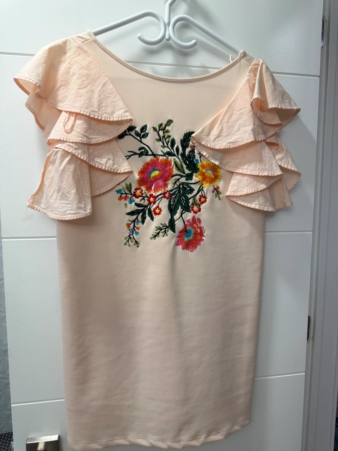 Zara Floral Embroidered Ruffle Top