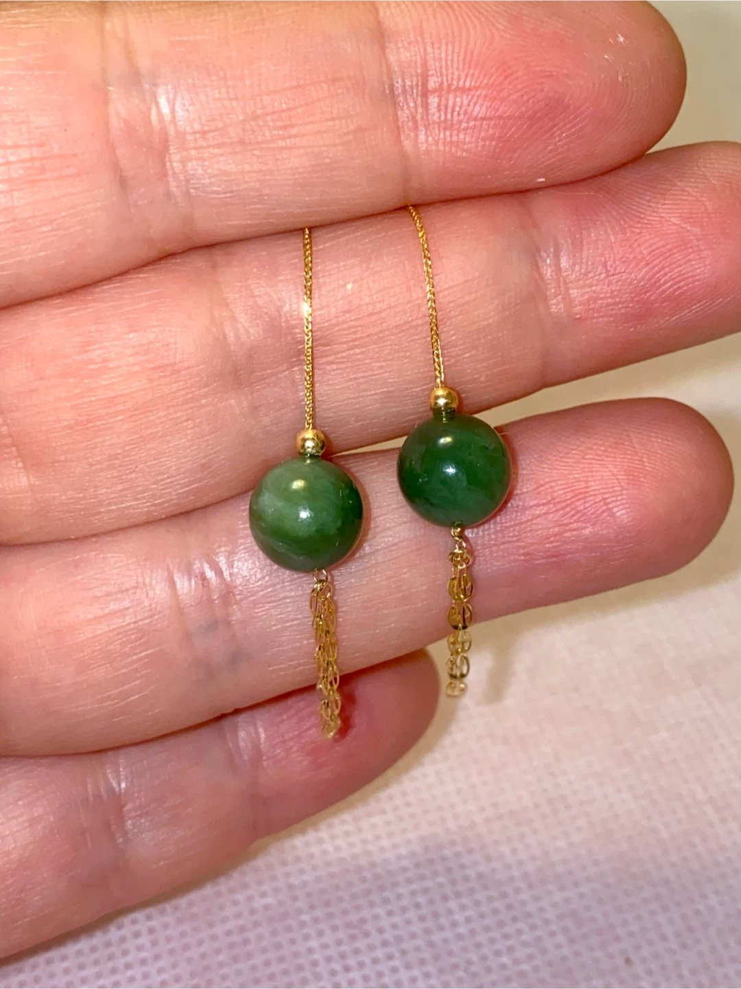18K Gold and Jade Threader Earrings