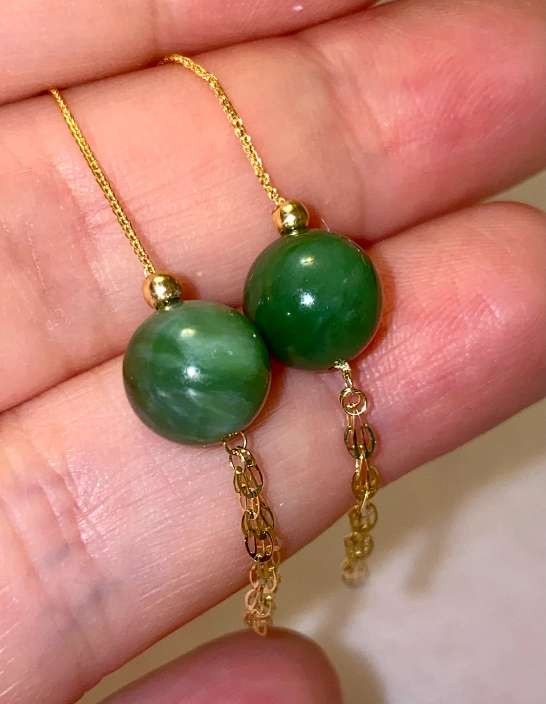18K Gold and Jade Threader Earrings - photo 2
