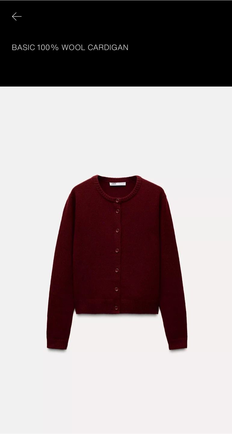 Zara Burgundy 100% Wool Cardigan Size M