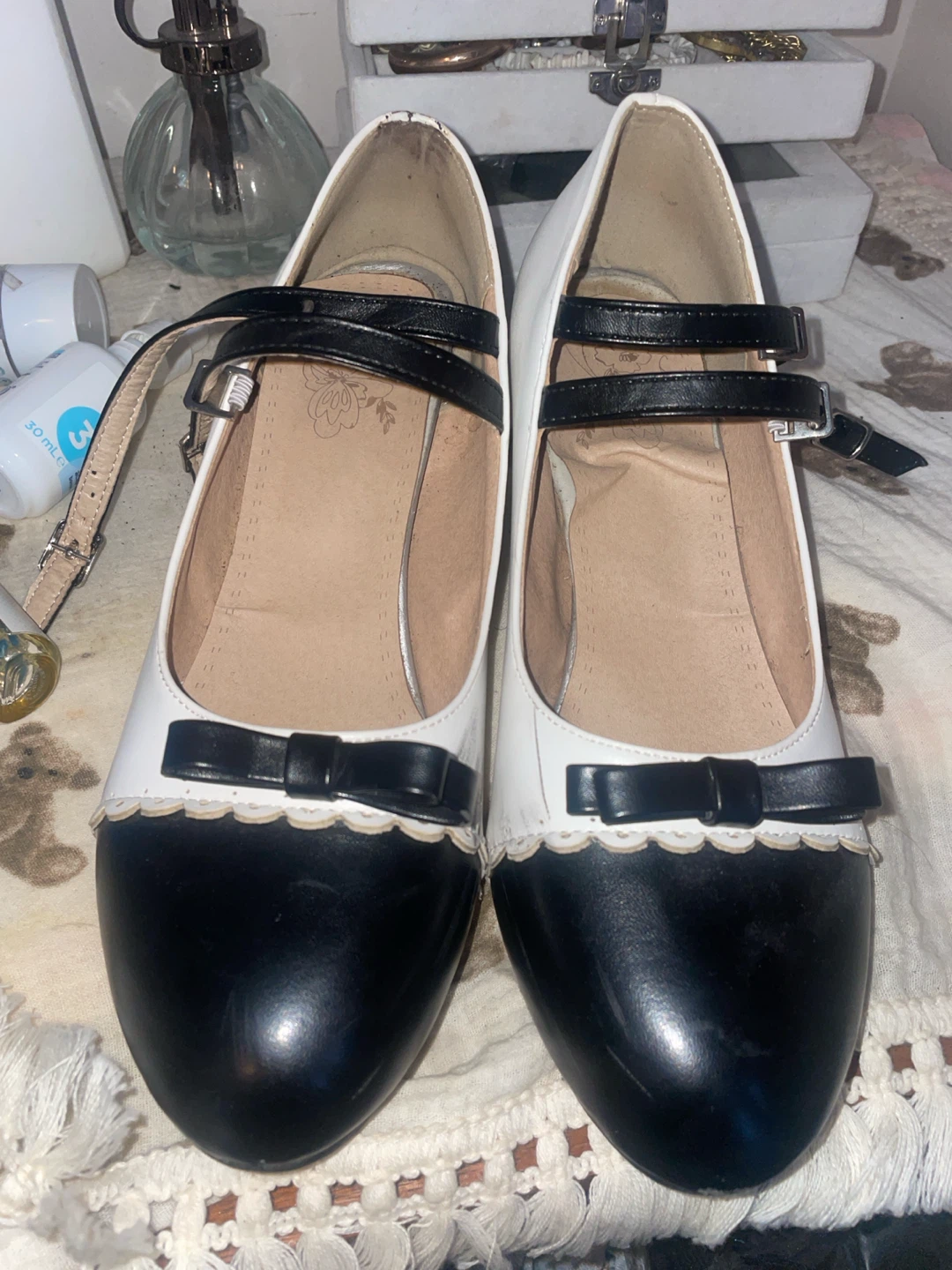 Black and white Mary Jane style flats