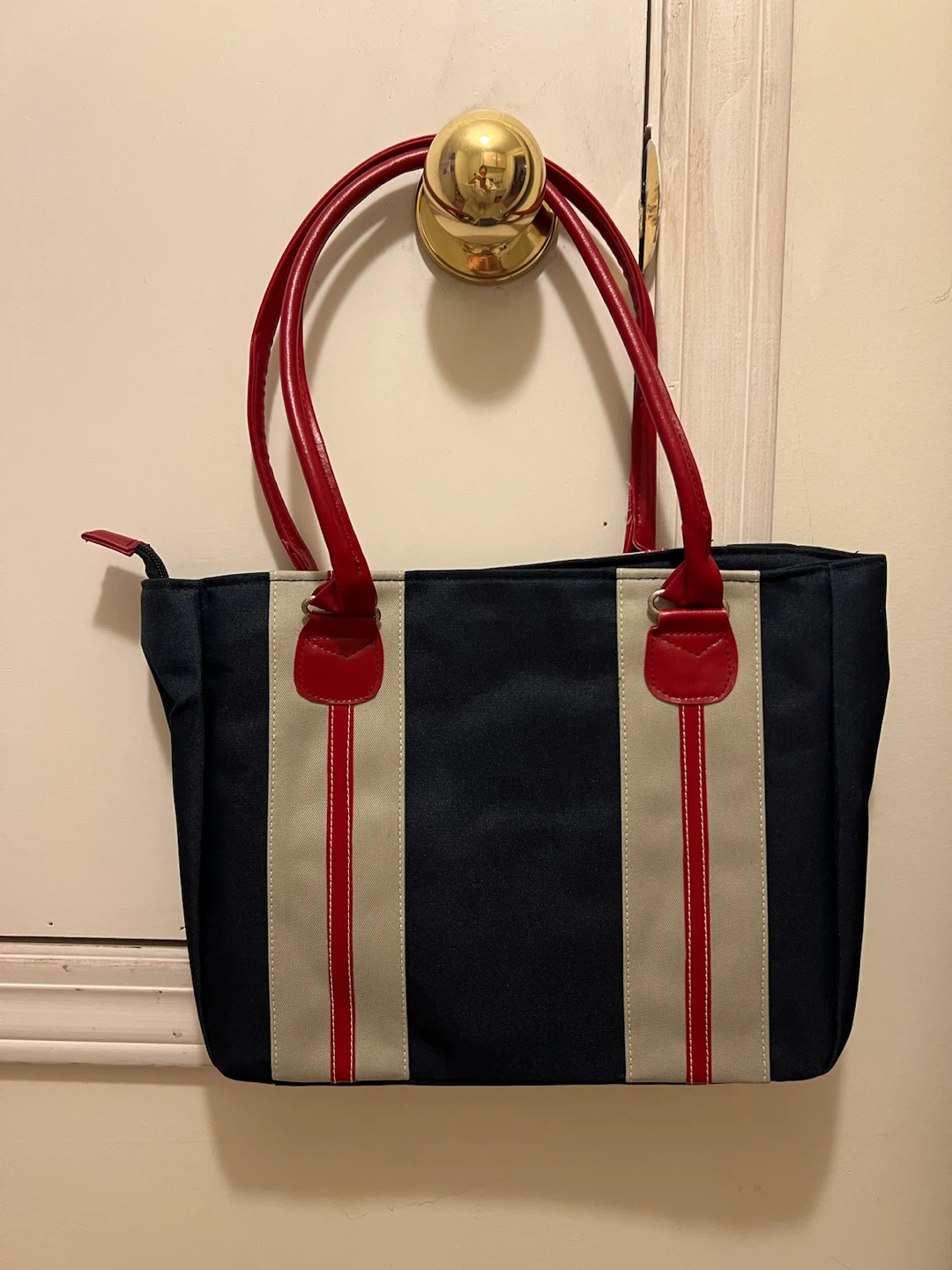 Navy and Red Stripe Tote Bag
