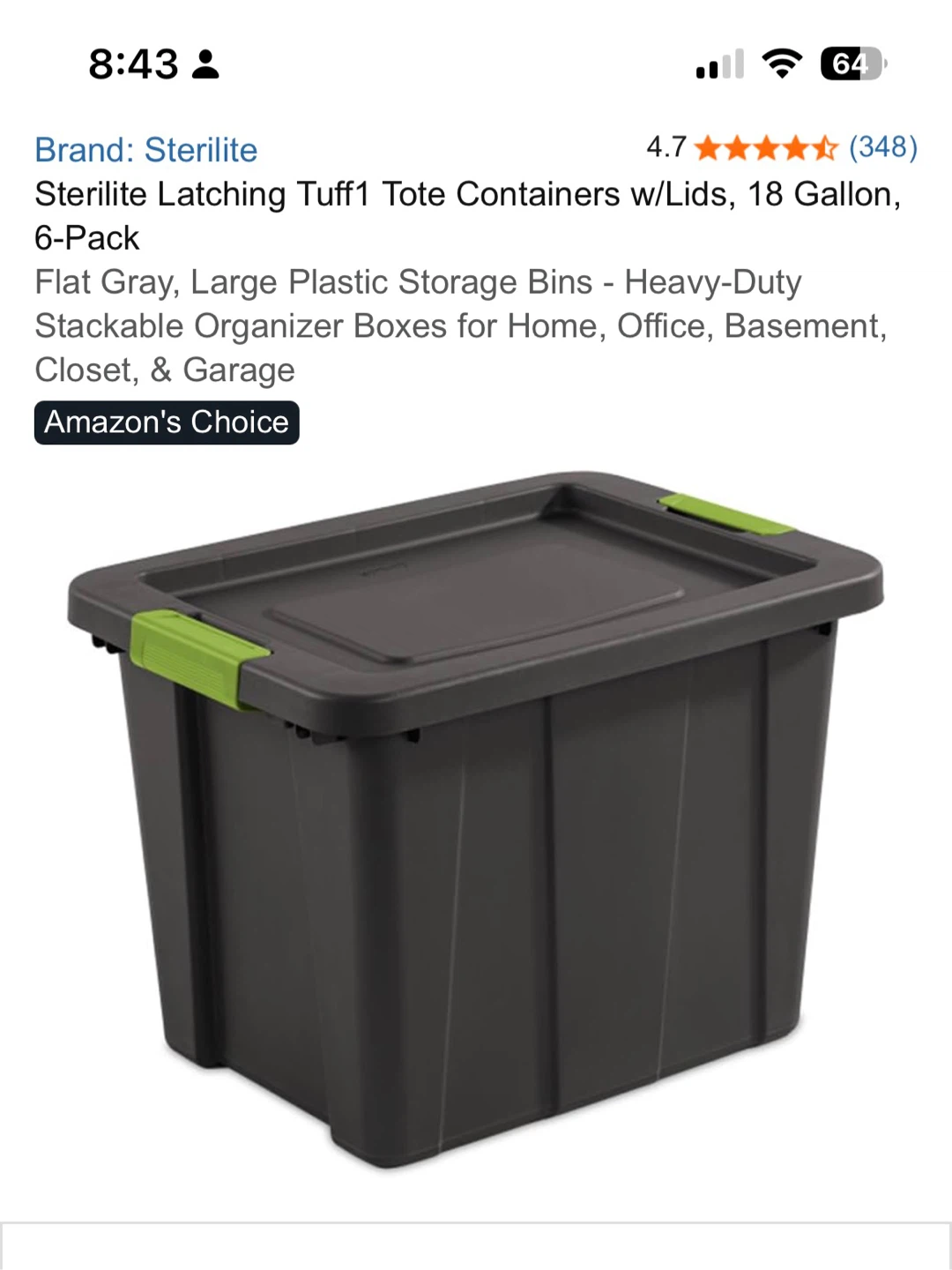 Sterilite 18 Gallon Tuff1 Storage Tote - photo 3