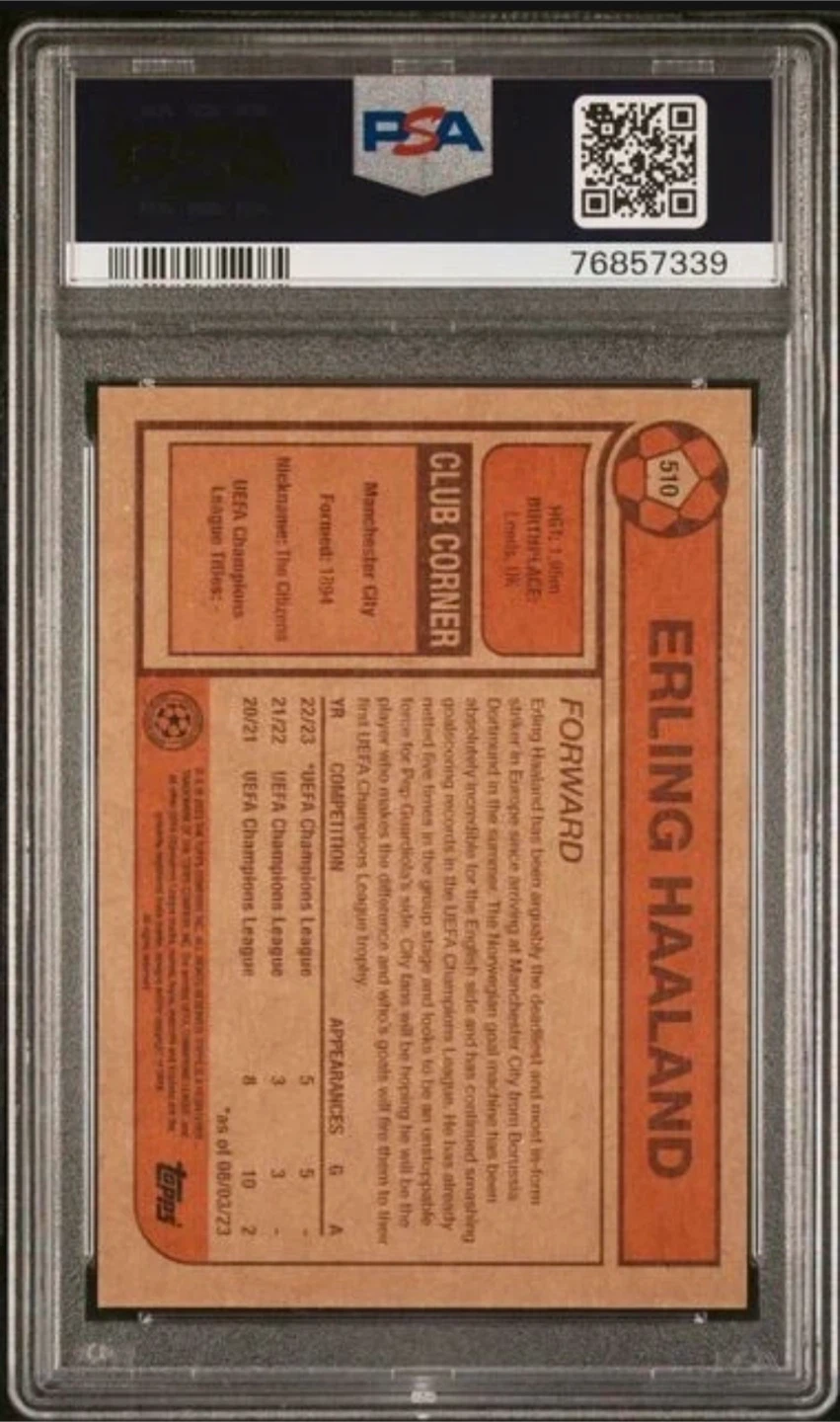 2023 Topps Living Set UCL ERLING HAALAND #510 PSA 8 NM-MT - photo 2