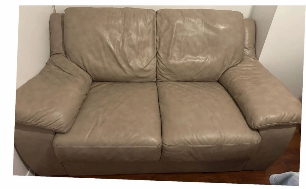 Beige Two-Seater Leather Sofa