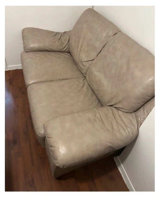 Beige Two-Seater Leather Sofa - photo 2