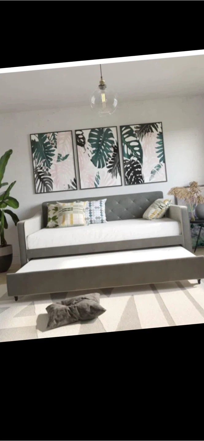 Gray Velvet Daybed with Trundle - photo 2