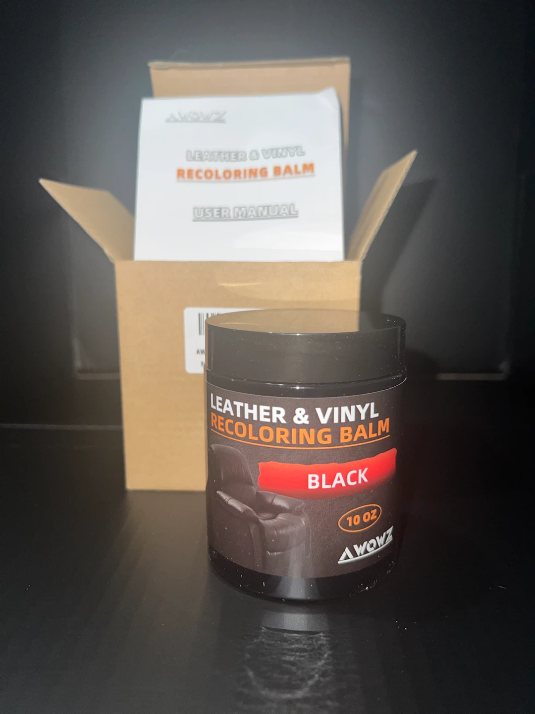 AWOWZ Leather and Vinyl Recoloring Balm, Black, 10 oz