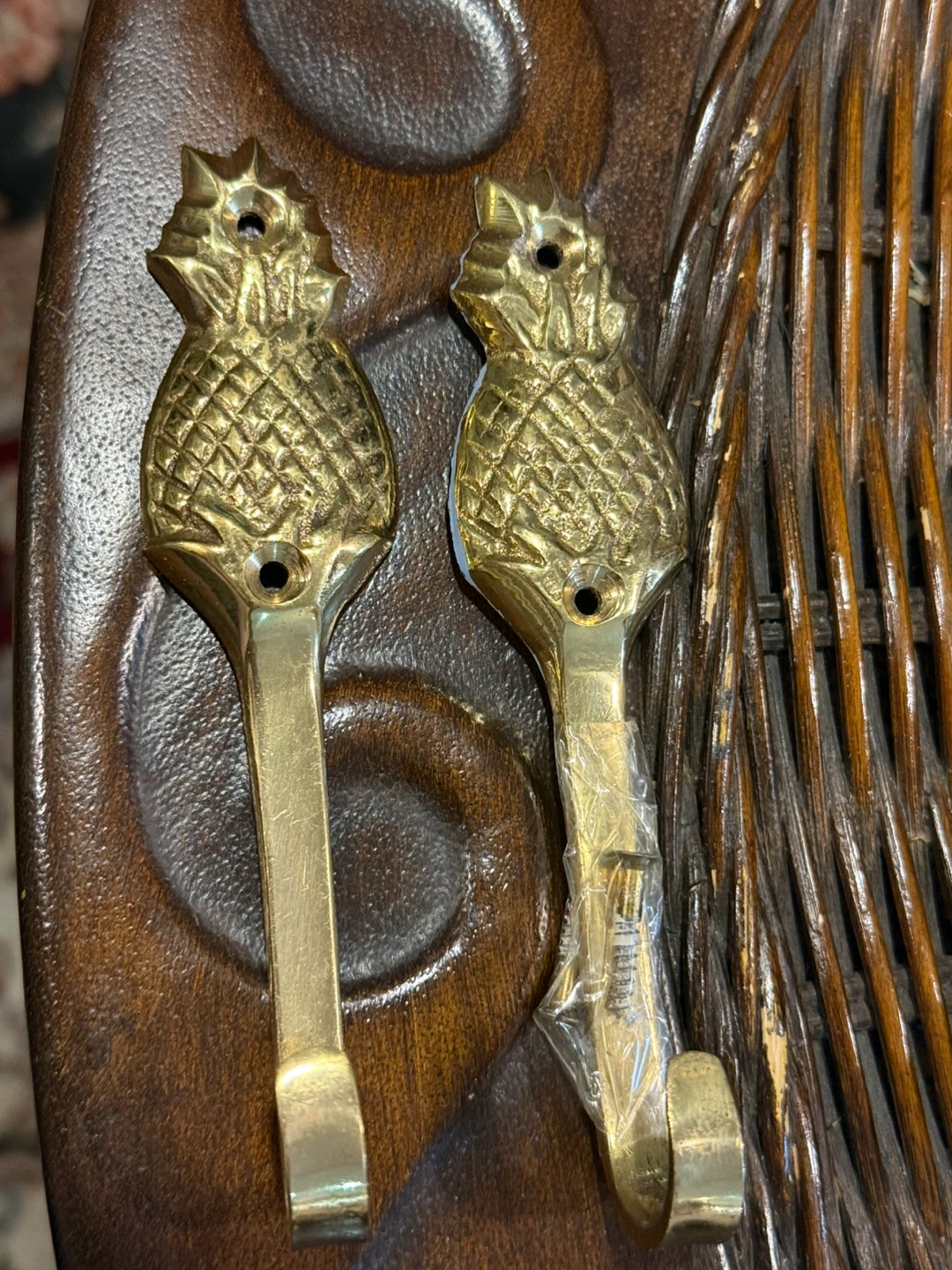 Set of 2 Brass Pineapple Wall Hooks
