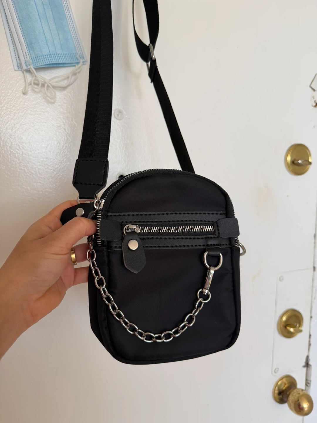 Black Nylon Crossbody Bag with Chain - photo 2