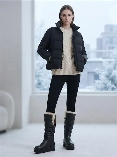 Size 37 Women's Black Quilted Winter Snow Boots - photo 2