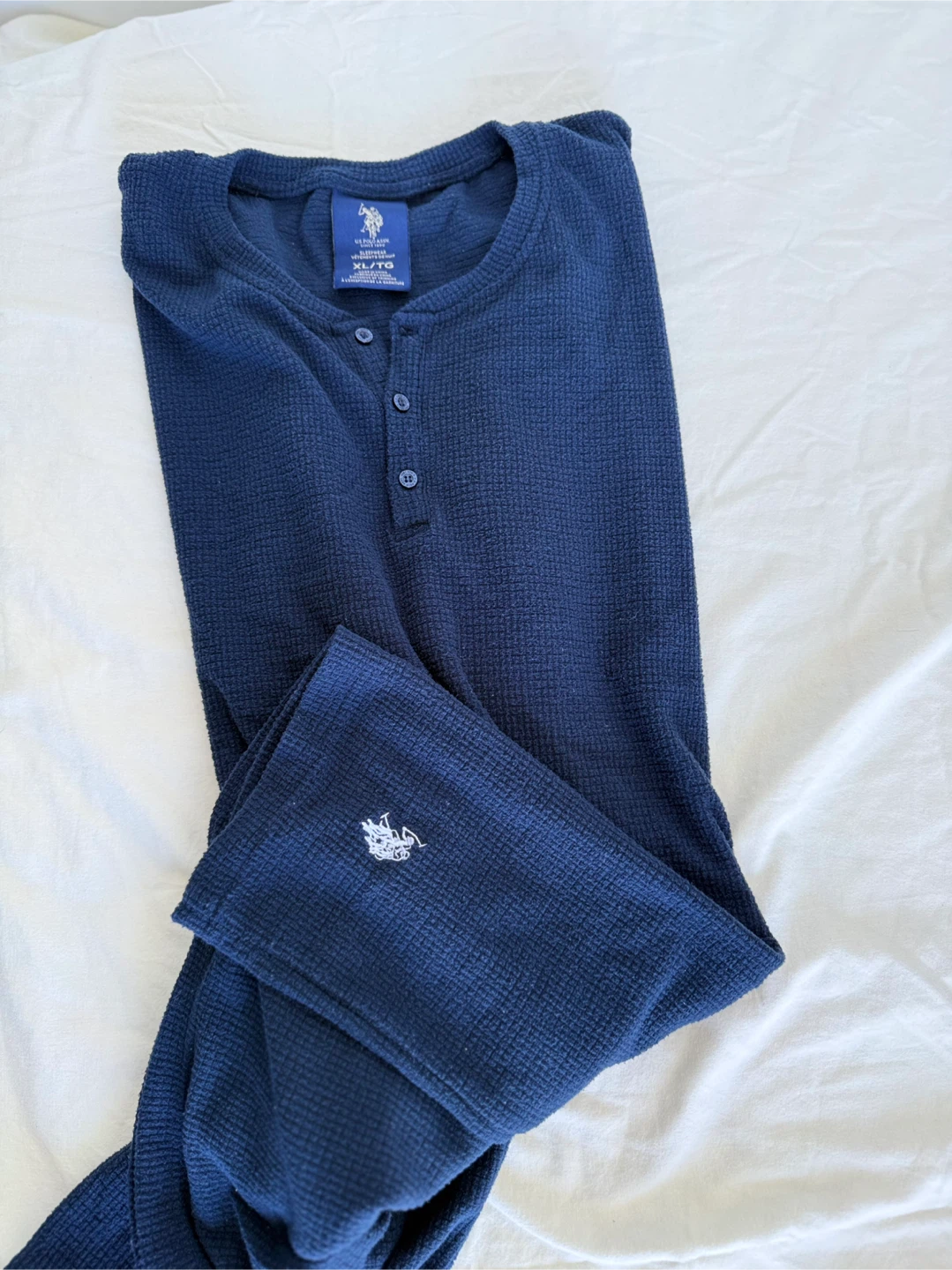 U.S. Polo Assn. Waffle Knit Long Sleeve Shirt - Navy Blue