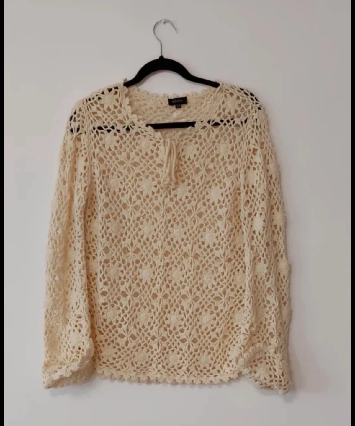Cream Crochet Long Sleeve Top