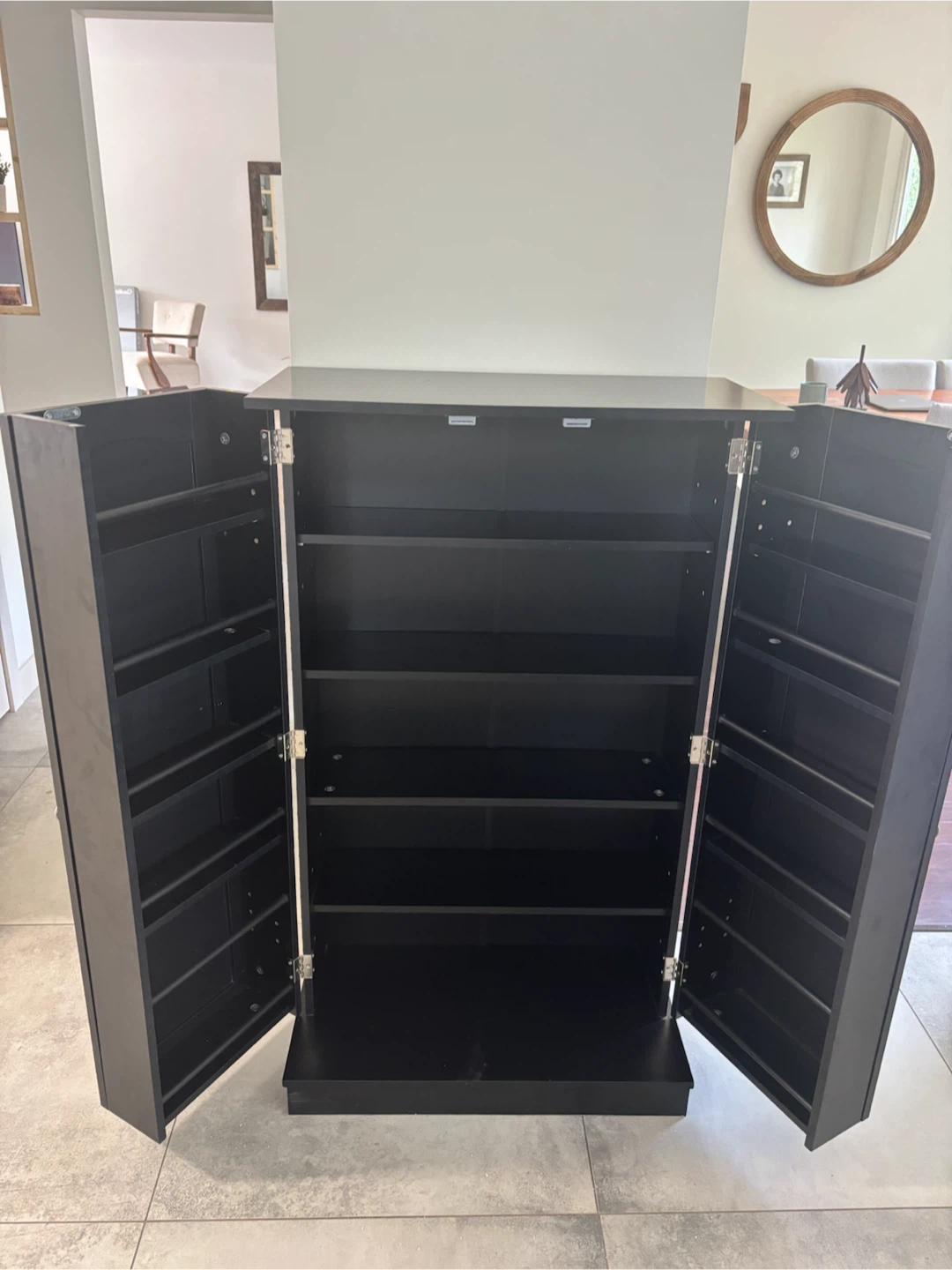 Black Pantry Cabinet with Spice Racks