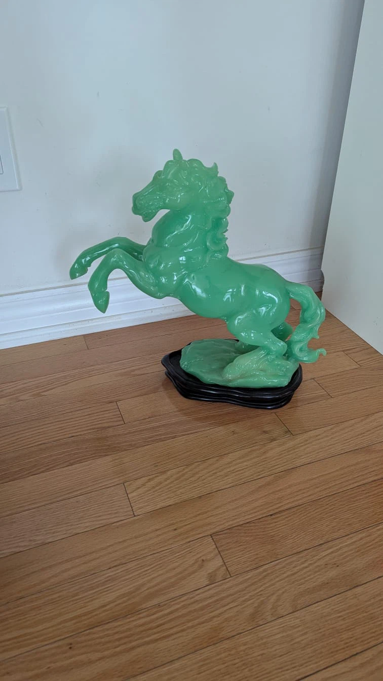 Green Resin Horse Statue with Base