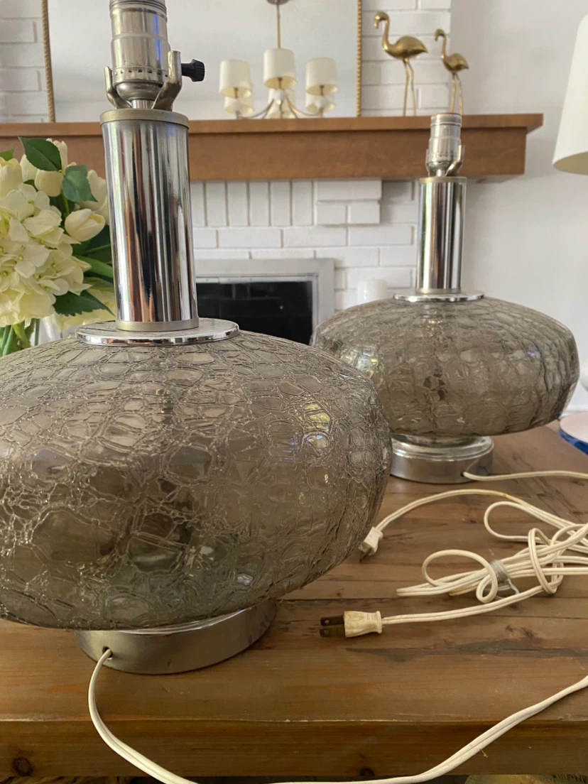 Vintage Mid-Century Crackle Glass Table Lamps
