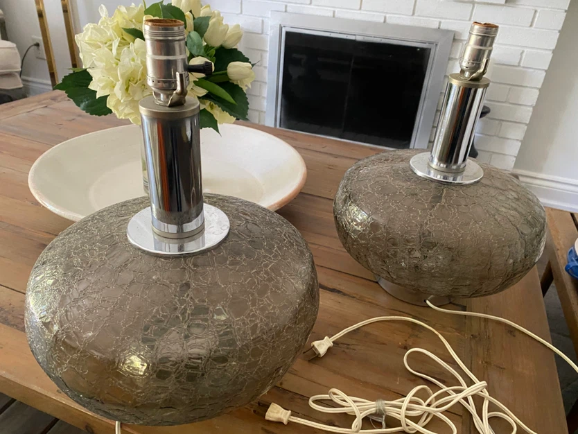 Vintage Mid-Century Crackle Glass Table Lamps - photo 2