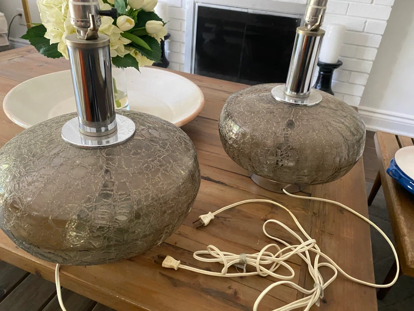 Vintage Mid-Century Crackle Glass Table Lamps - photo 3