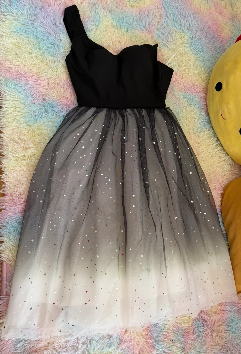 Black One-Shoulder Star Pattern Tulle Dress