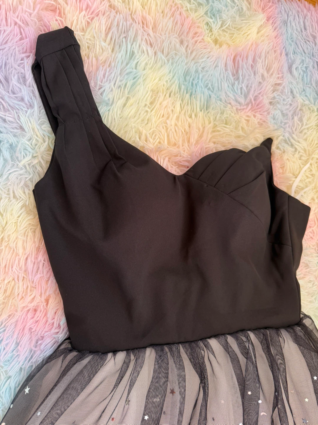Black One-Shoulder Star Pattern Tulle Dress - photo 2