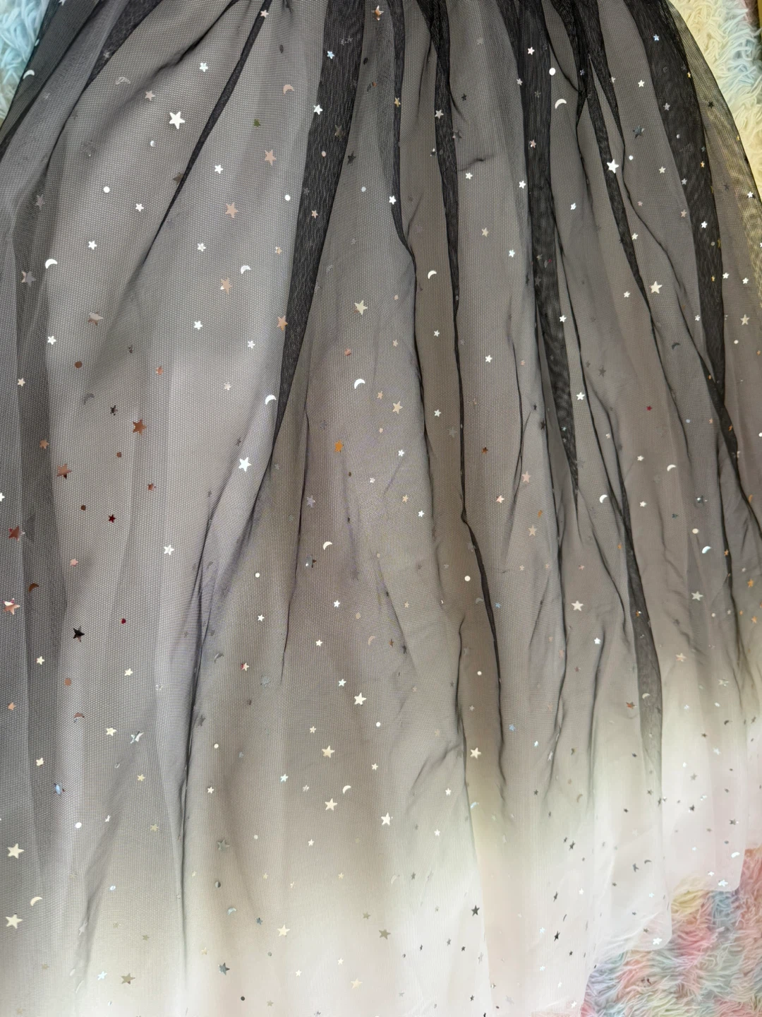 Black One-Shoulder Star Pattern Tulle Dress - photo 3