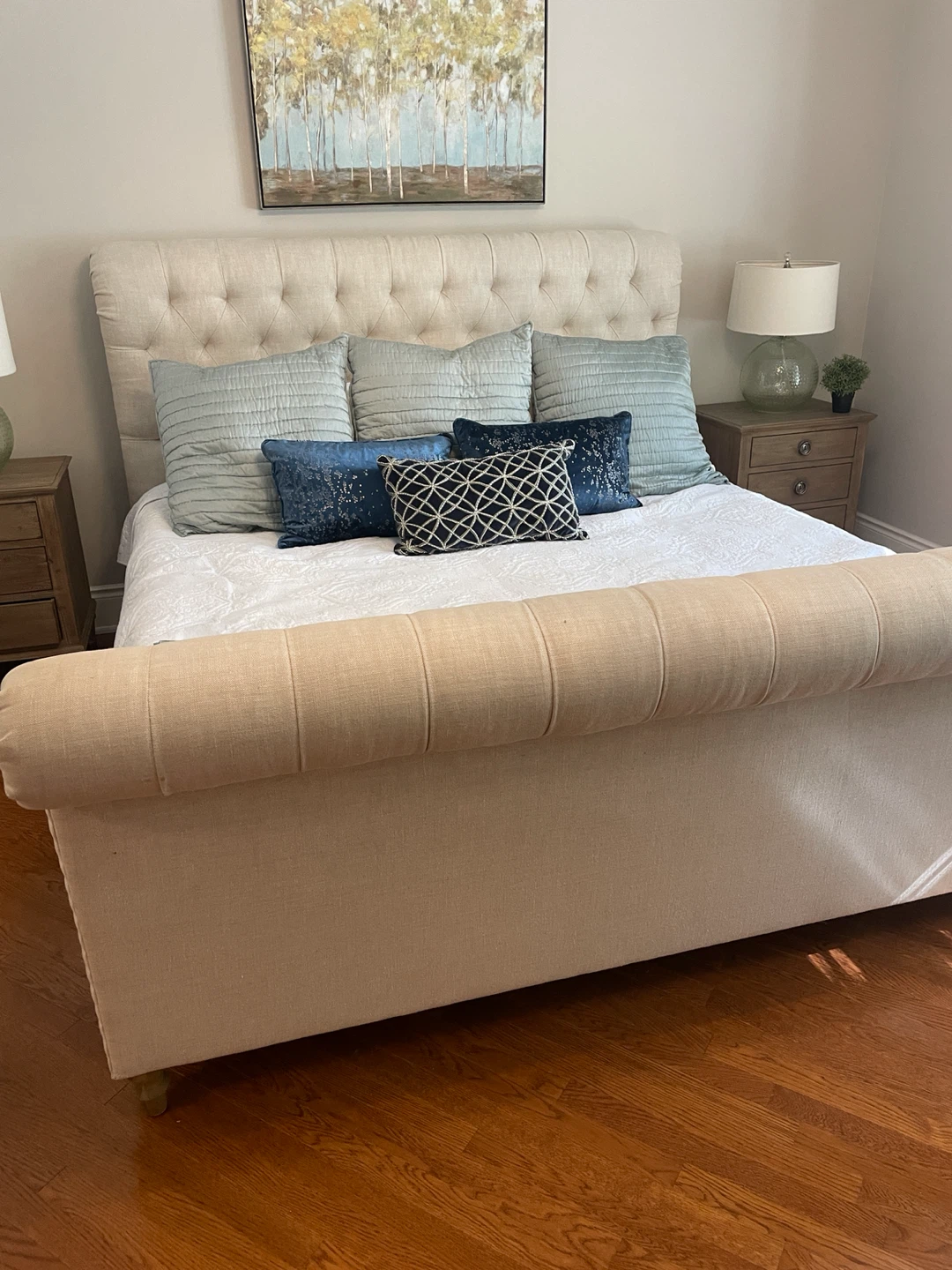 Restoration hardware  Tufted Upholstered Queen Bed Frame