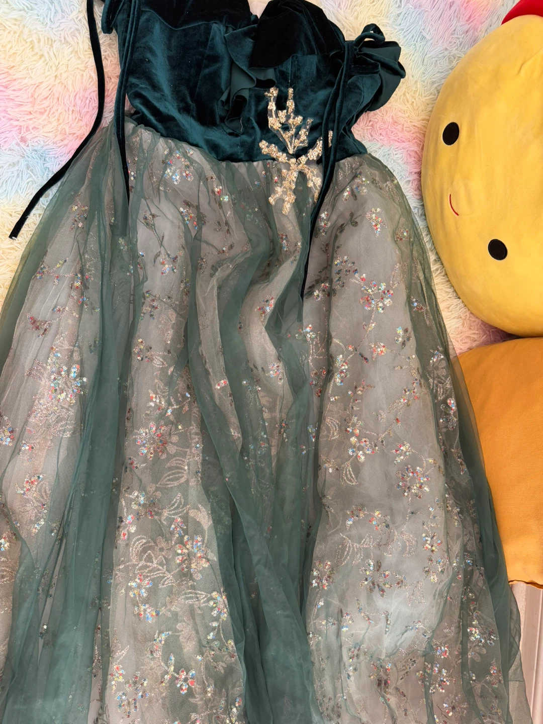 Dark Green Velvet and Sequin Tulle Dress - photo 2