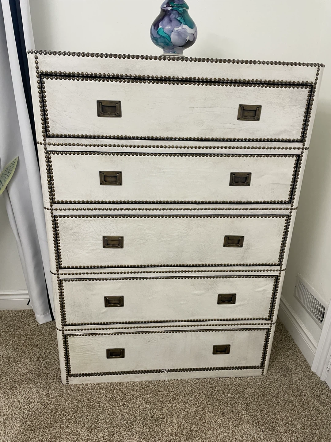 Restoration hardware White Leather Five-Drawer Dresser - photo 2