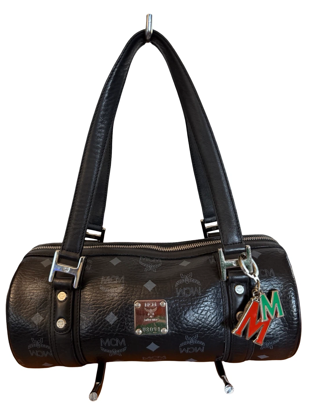 Authentic MCM Black Monogram Barrel Bag Papillon
