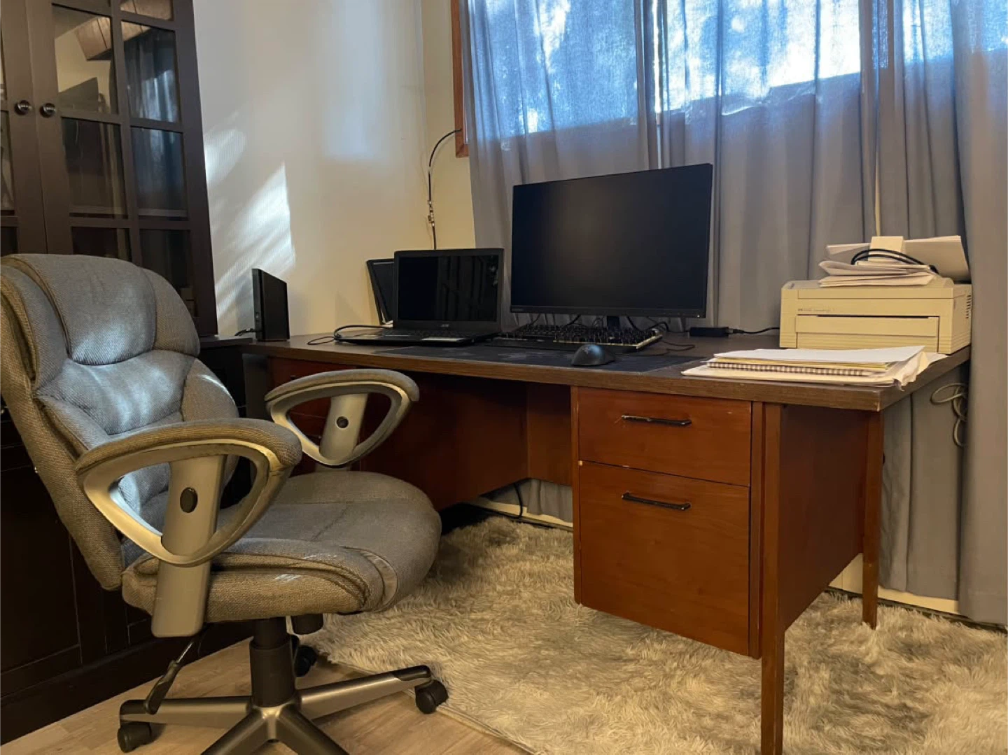Large Wooden Office Desk with Drawers