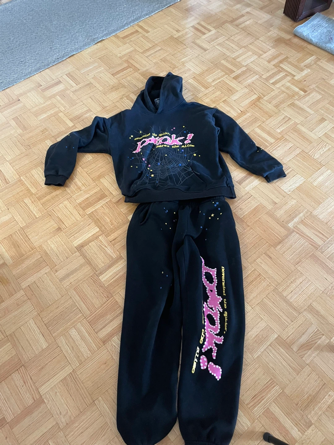 SP5DER Black Hoodie and Sweatpants Set