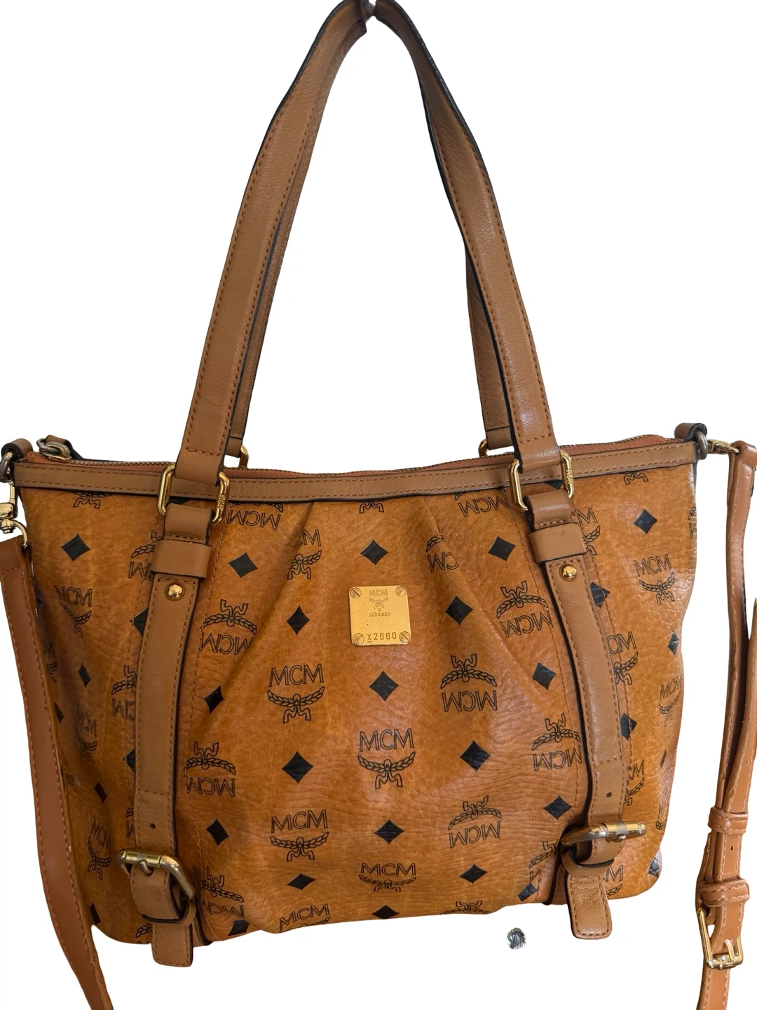 Authentic MCM Cognac Visetos Shoulder Bag