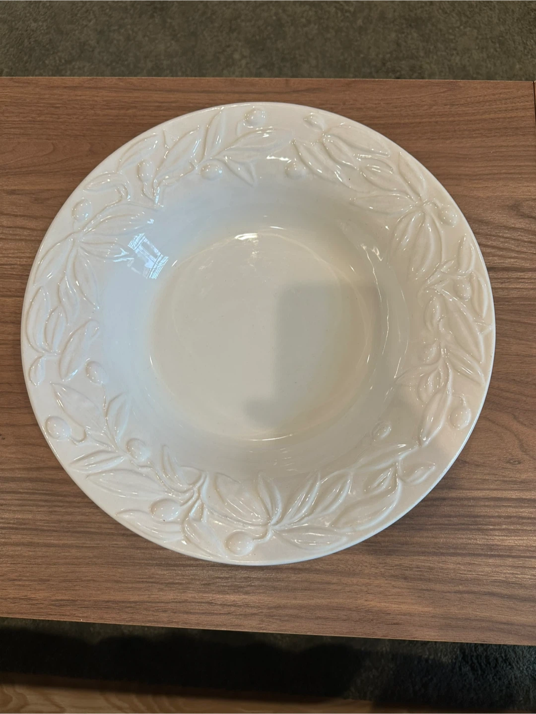 White Italian Ceramic Olive Motif Serving Bowl