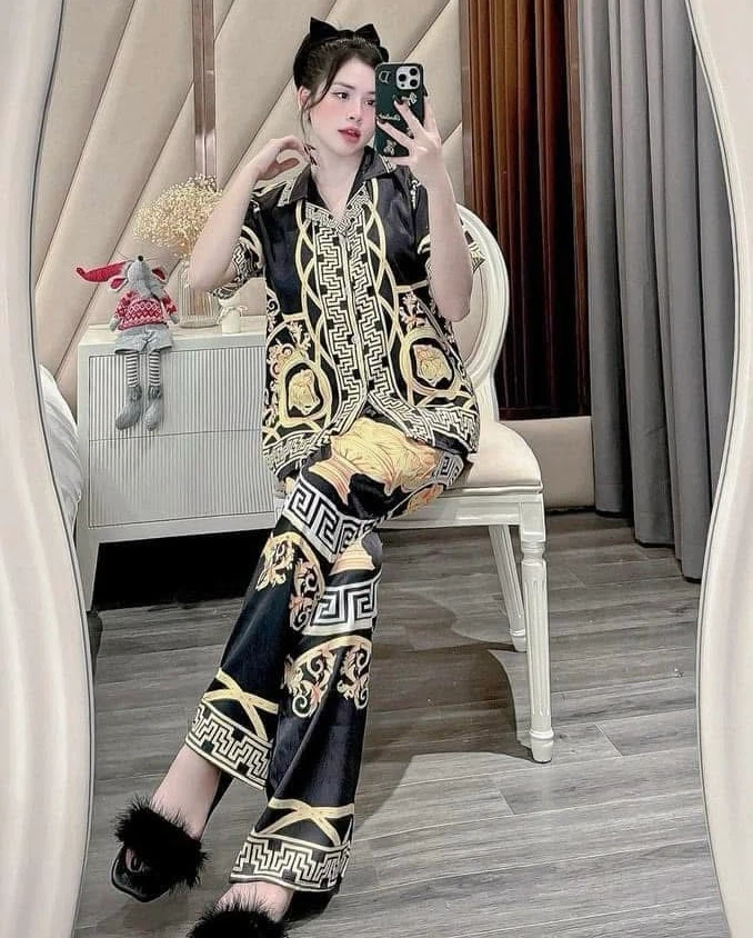 Black and Gold Baroque Print Loungewear Set