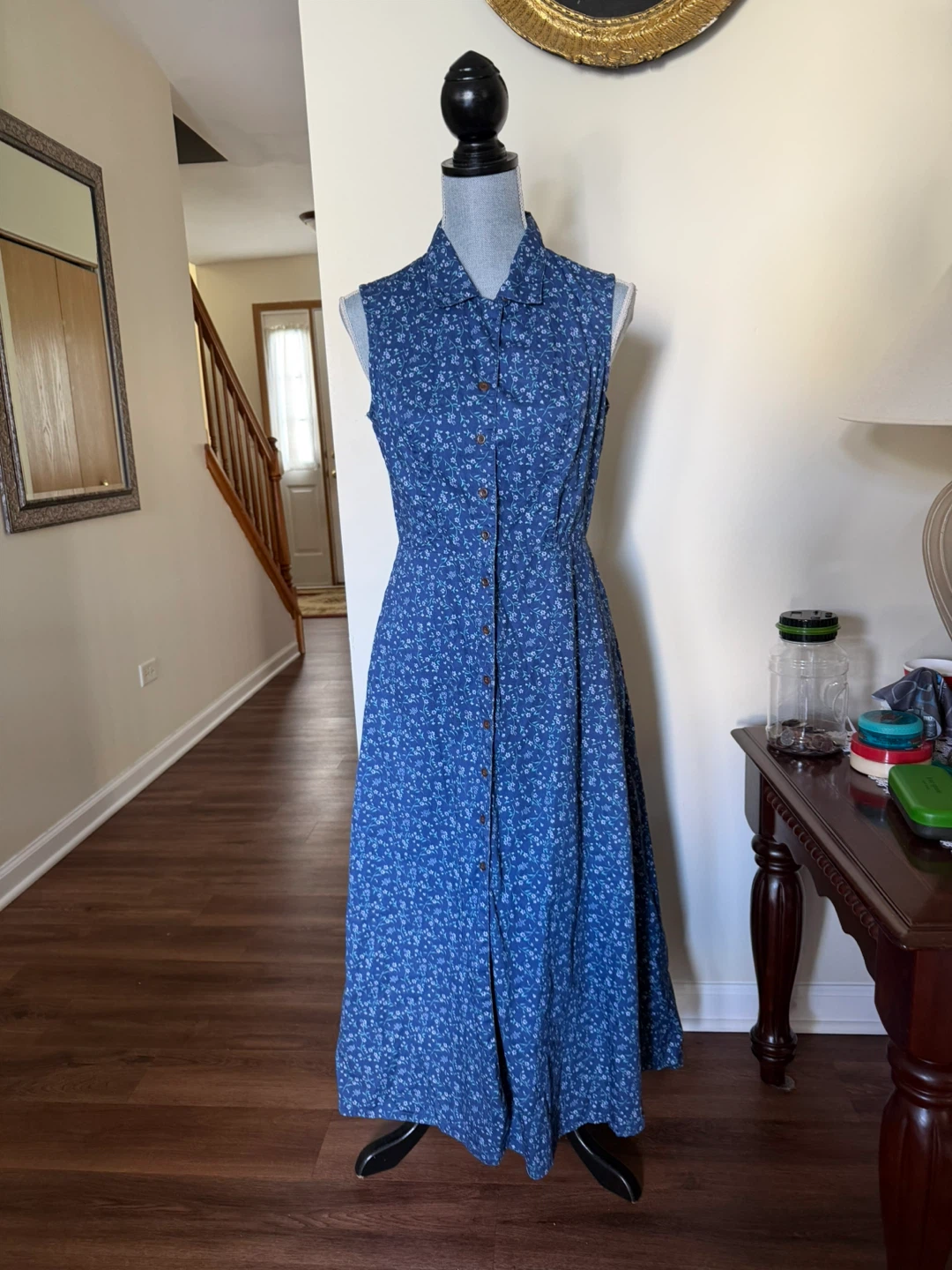 Blue Floral Sleeveless Button-Front Dress 100% cotton size 8 - photo 2