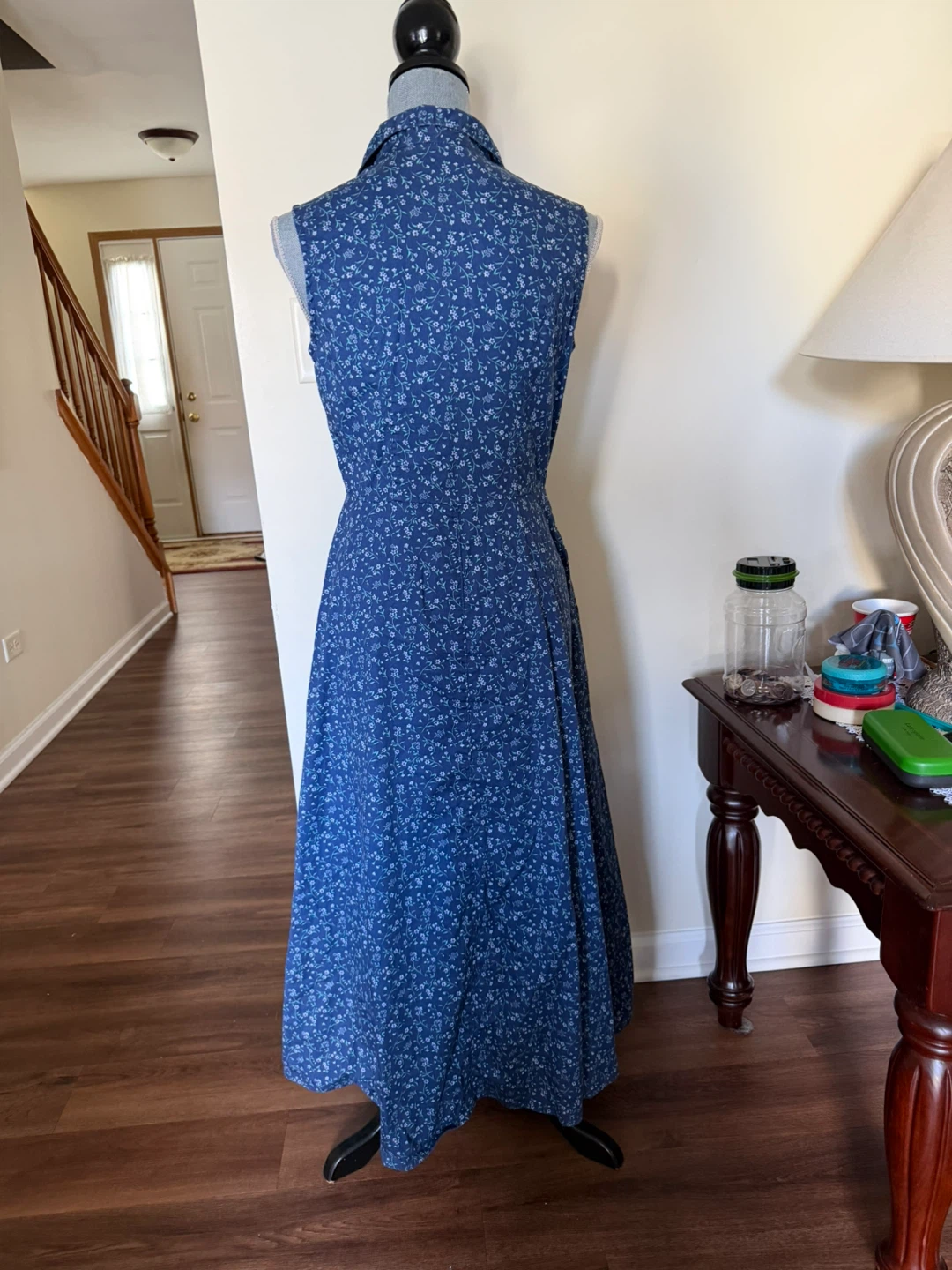Blue Floral Sleeveless Button-Front Dress 100% cotton size 8 - photo 5