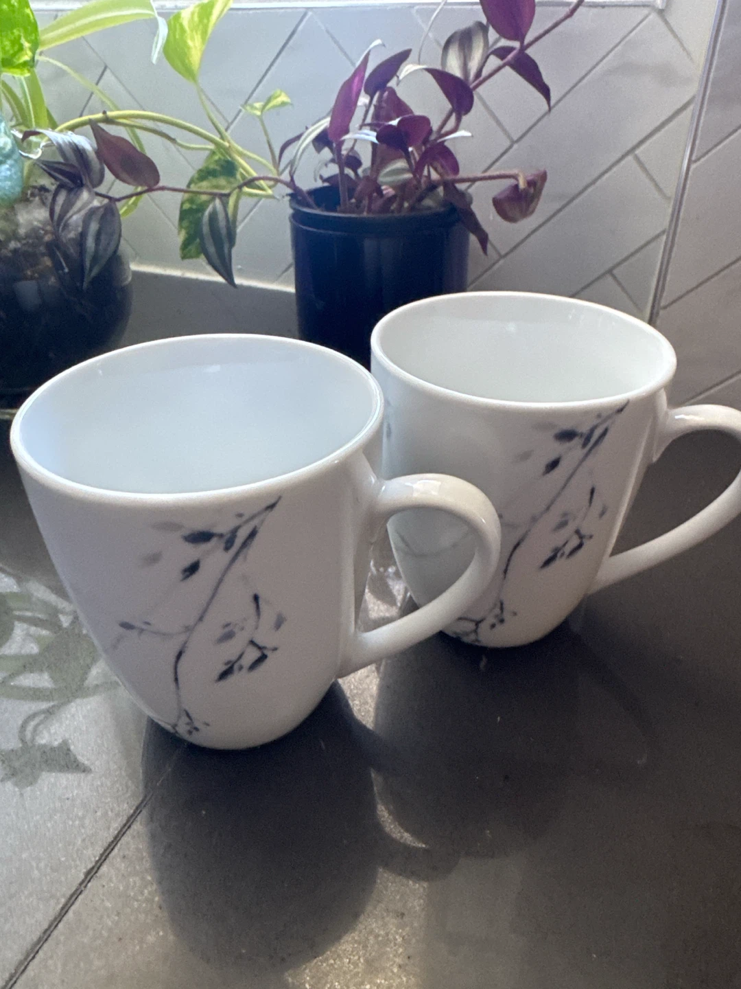 Two White Floral Mugs