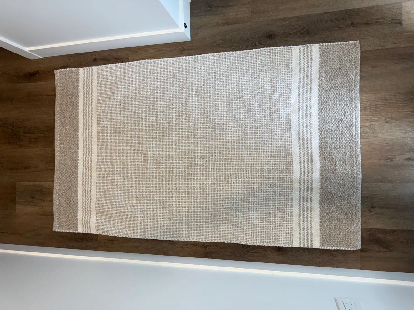 Textured Beige and White Striped Rug