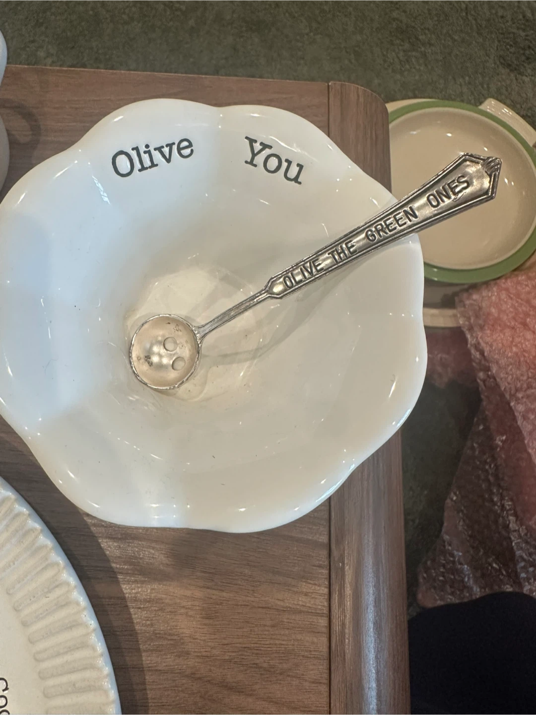 Mud Pie Olive You Ceramic Bowl with Spoon