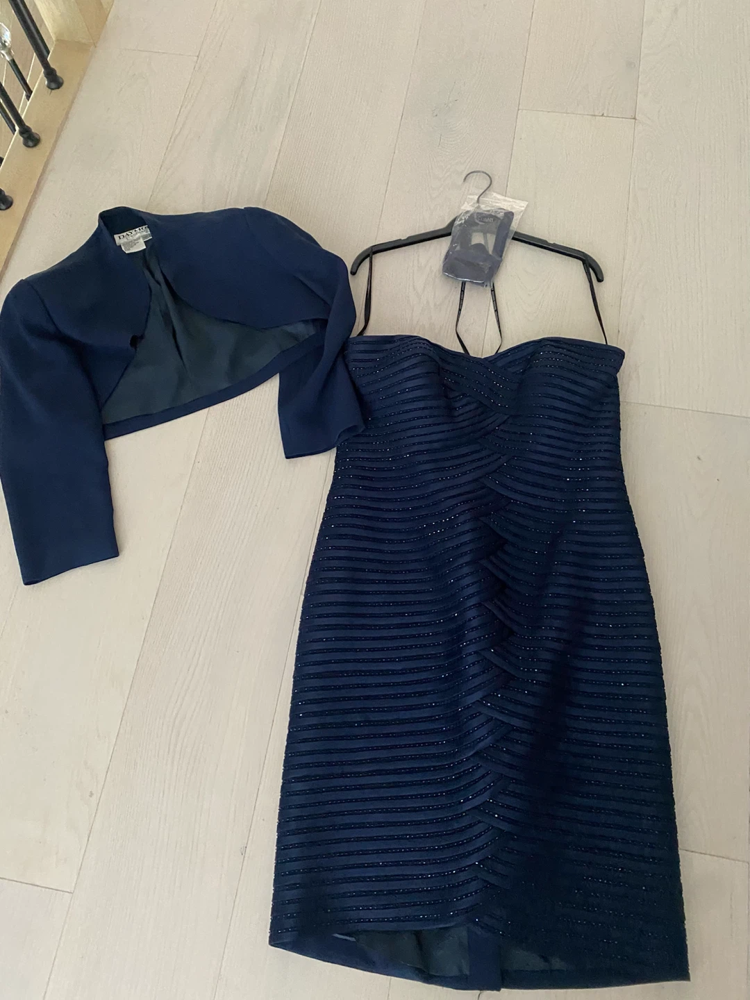 Daymor Couture Navy Strapless Dress and Bolero