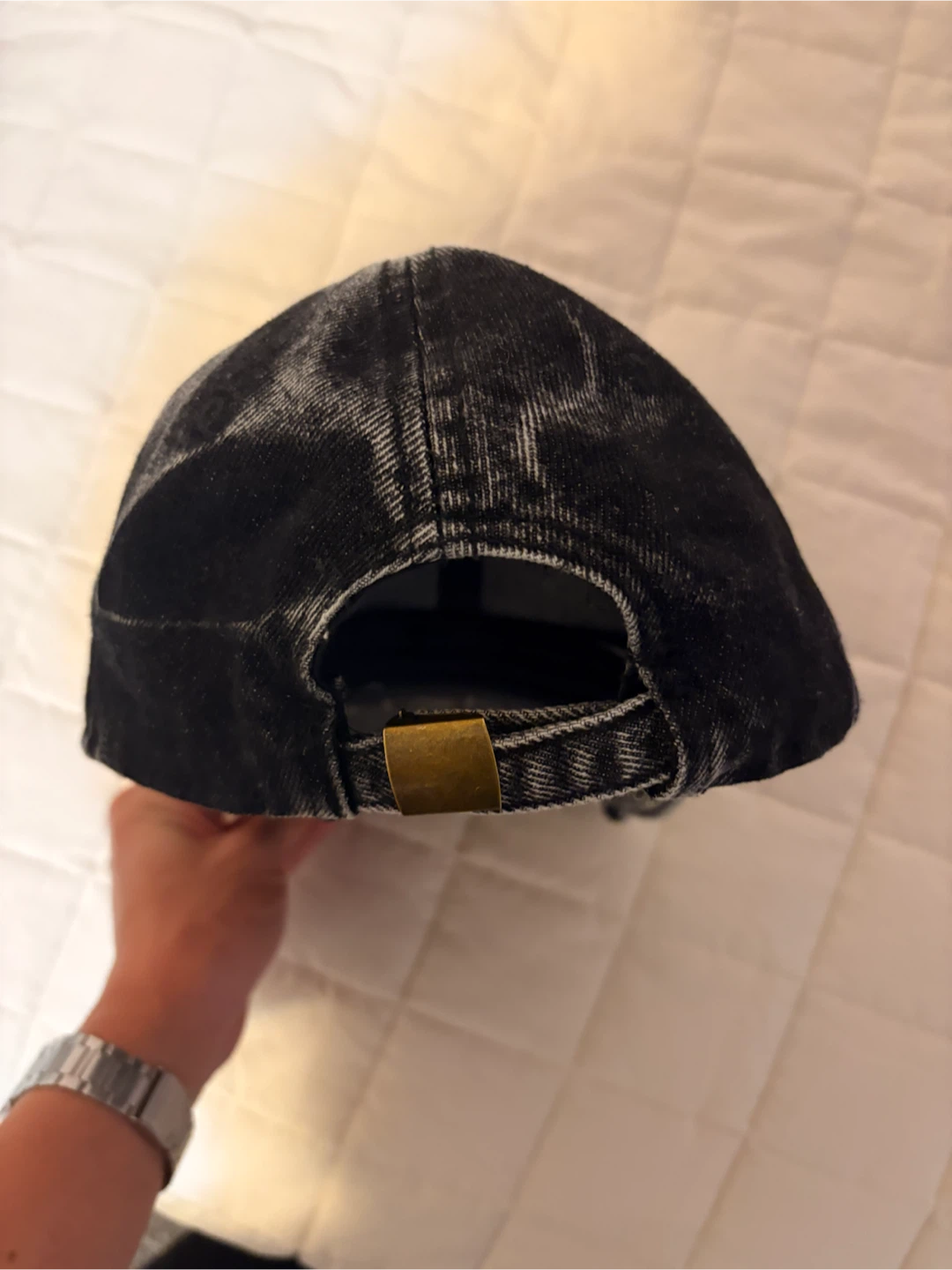 Black Distressed Denim Hat - photo 4
