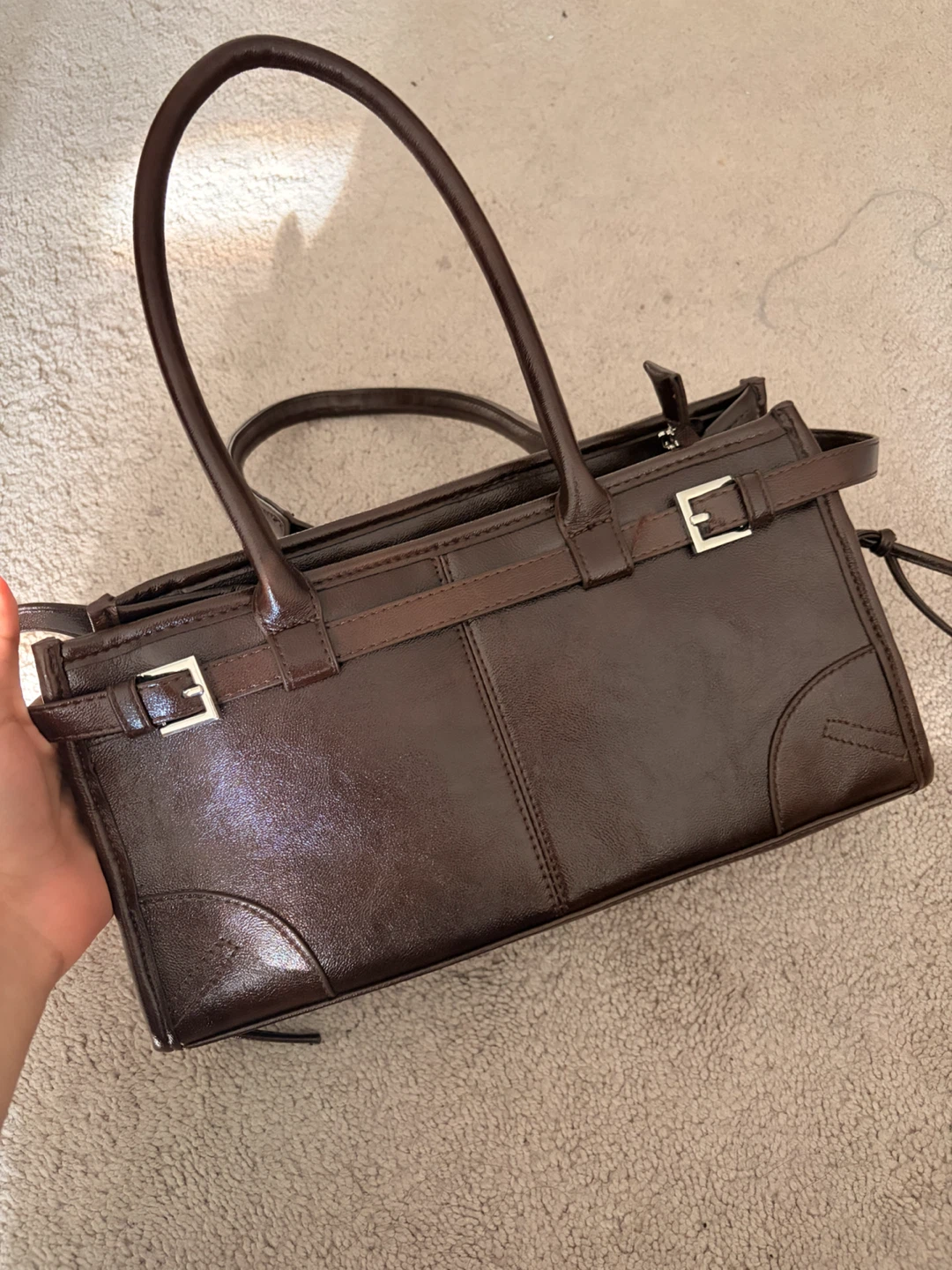 Dark Brown Structured Handbag