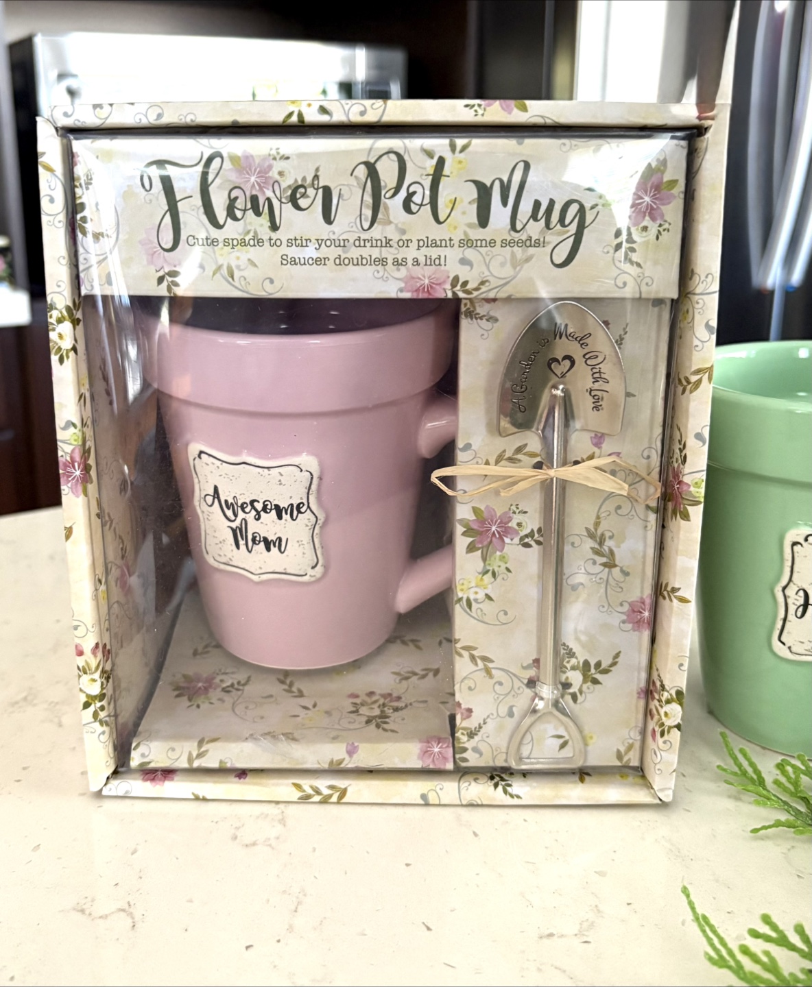Awesome Mom Flower Pot Mug with Spade Spoon