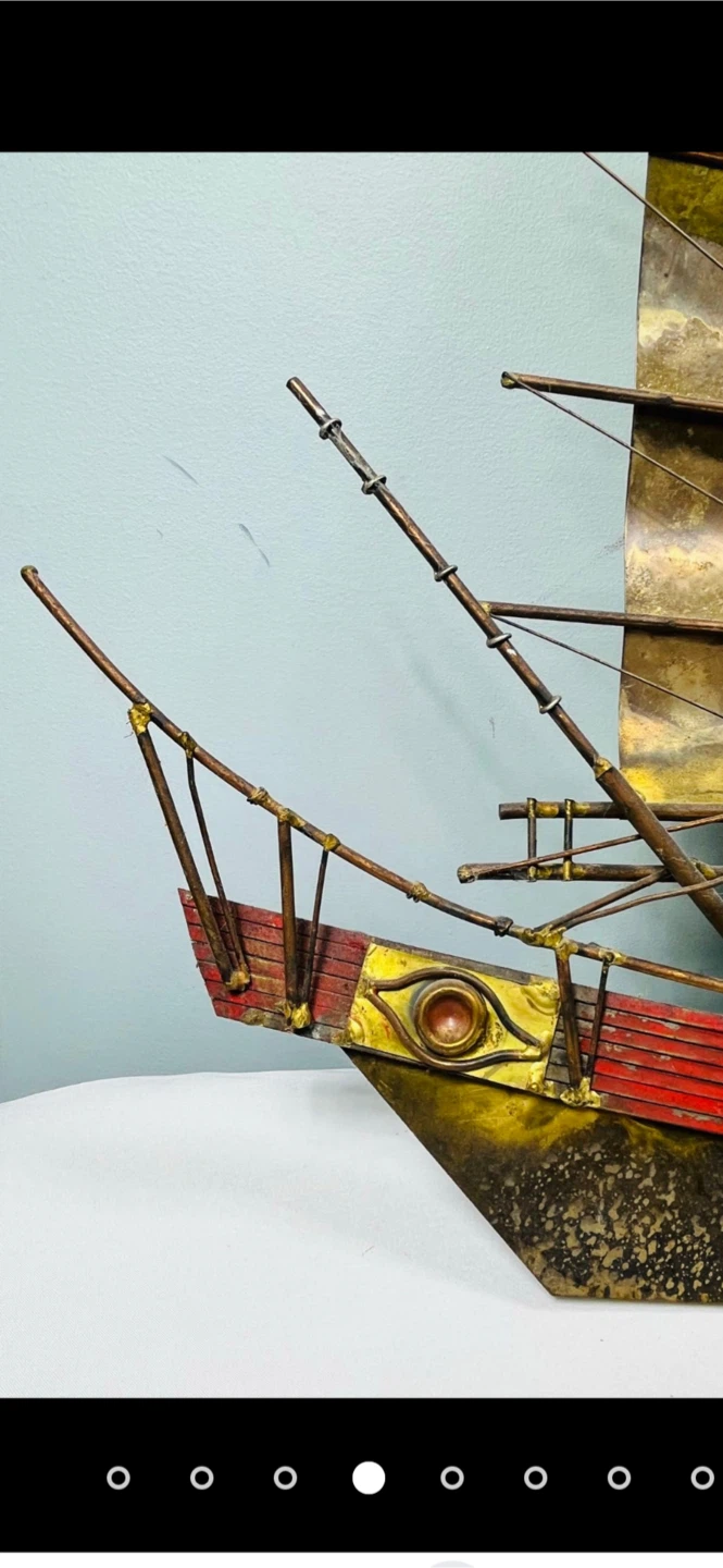 Vintage Curtis Jere mixed metal junk boat wall sculpture- signed - photo 5