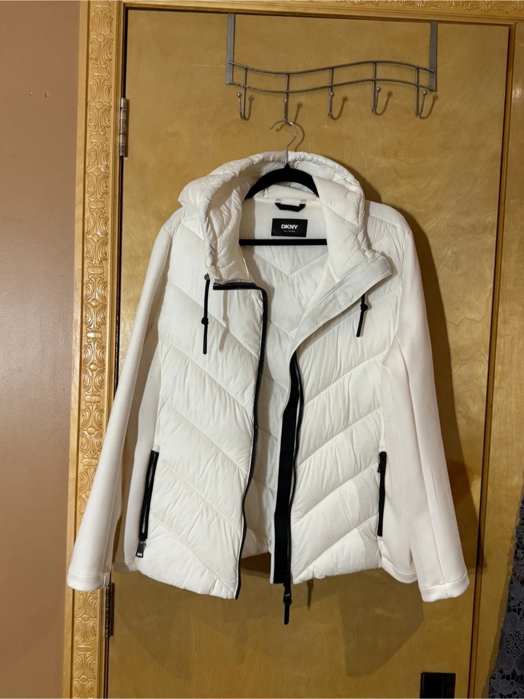 DKNY White Quilted Hooded Jacket XXL - photo 2