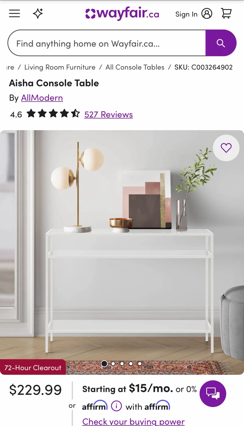Wayfare Modern White Metal 3-Tier Console Table