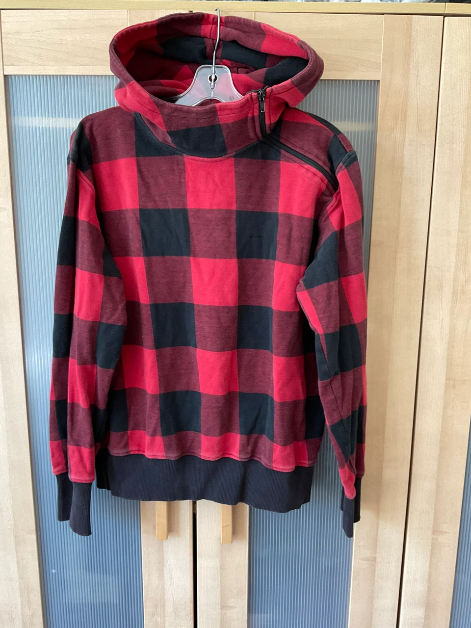 Men’s Elvine Buffalo Plaid Asymmetrical Zip Hoodie Size L
