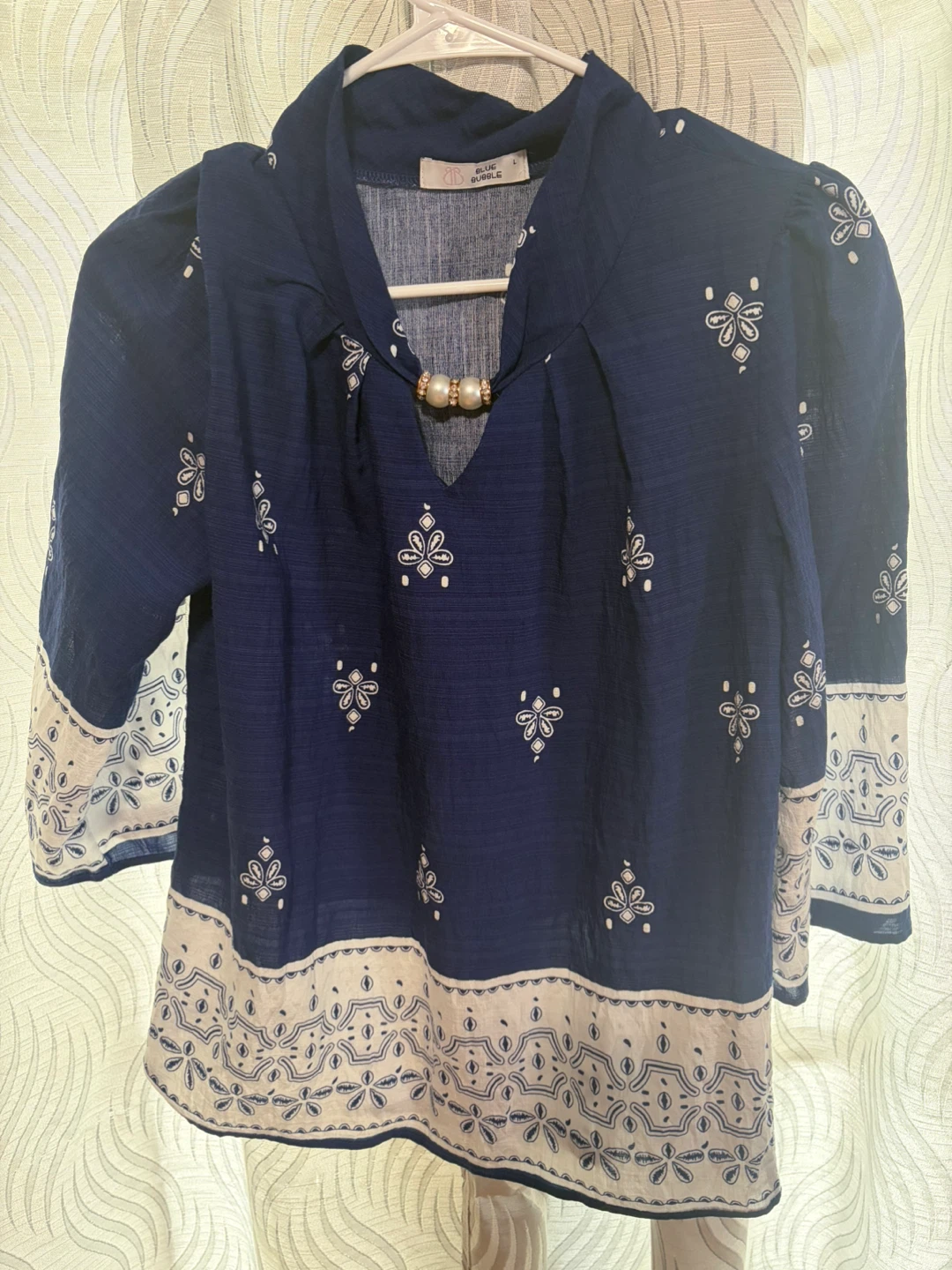Blue Bubble Navy Patterned Blouse