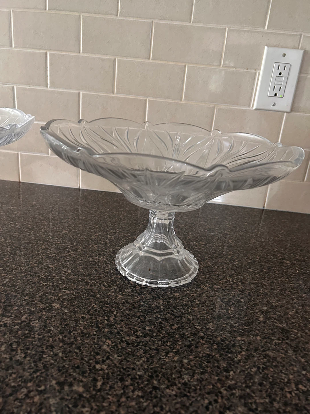 Set of Two Vintage Pedestal Crystal Bowls